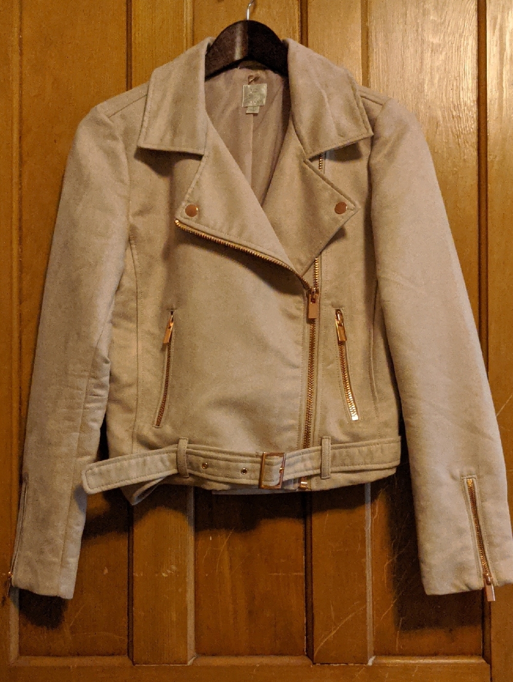 EUC - Lauren Conrad Runway Sz 8 Faux Suede Moto Jacket with Belt